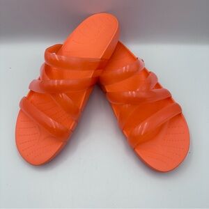 Crocs Splash Glossy Strappy Orange Slide Women’s Size 10 Preowned GUC